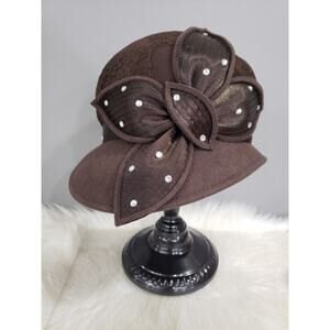 STUNNING Wool Lace vintage Swan Hat New York art deco brown rhinestones Church